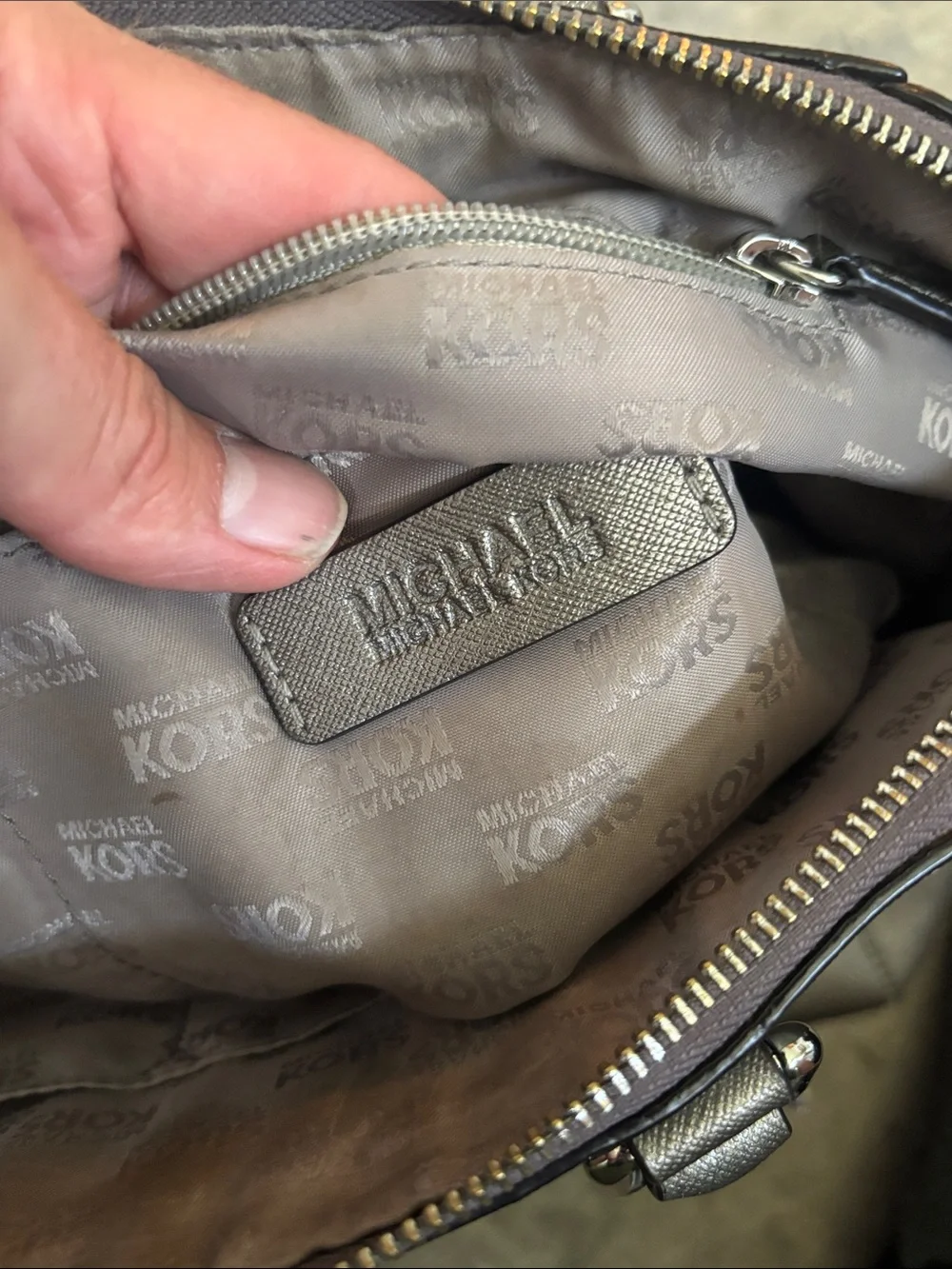 Michael Kors Metallic Gunmetal Leather Briefcase Satchel